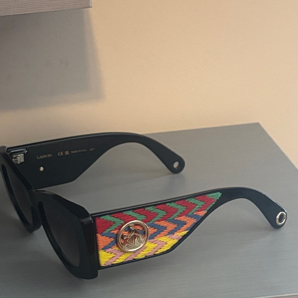 Lanvin Black Sunglasses with Multicolor Chevron Accents